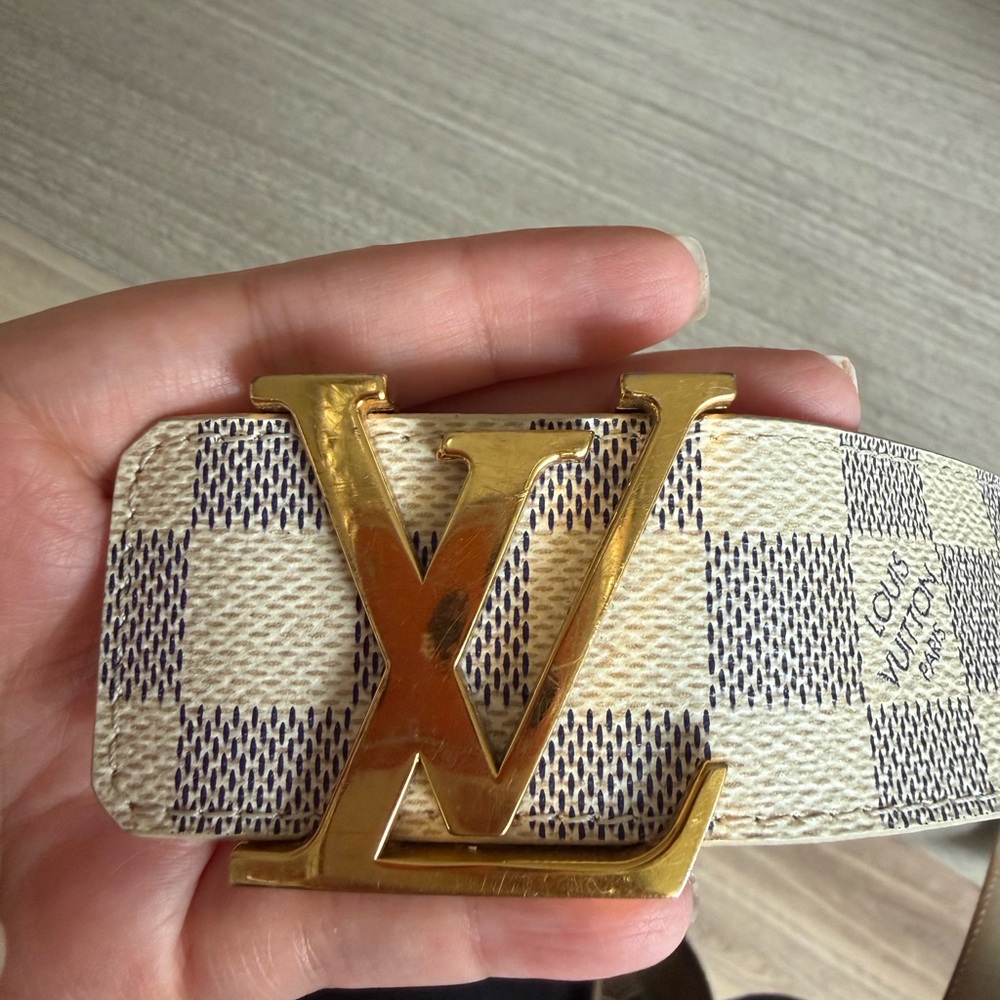 Louis Vuitton White and Blue  Damier Azur Belt